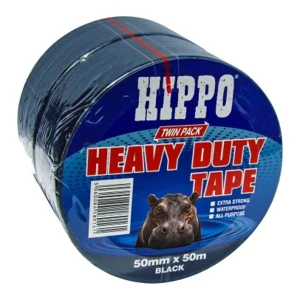 Hippo H18406 All Purpose Black Tape Twin Pack, 50mm x 50m